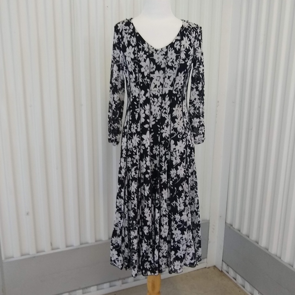 Black & White Floral Midi Dress